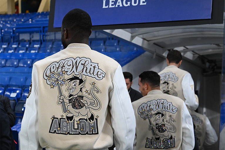 AC Milan Off White Varsity Jacket  Football Club Off White Varsity Jacket