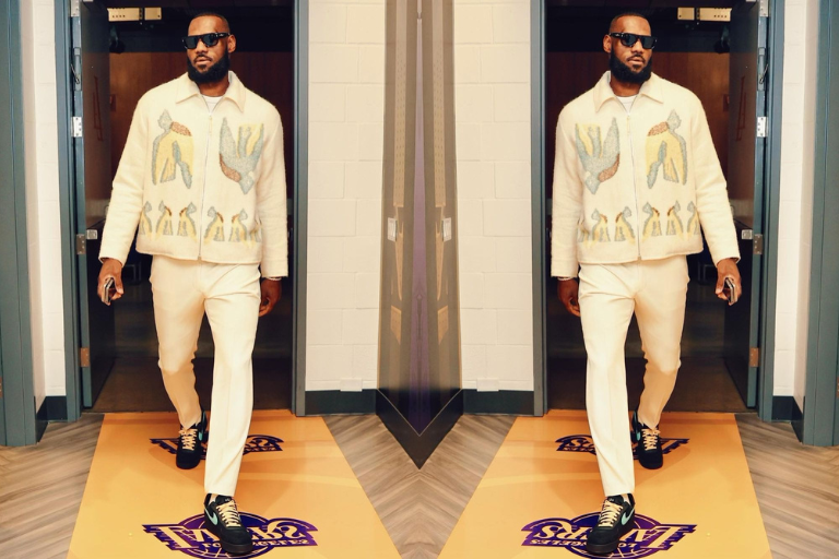 LeBron James wears Tiffany & Co x Nike Air Force 1 1837 Sneakers and Jacket  for Lakers vs Knicks 