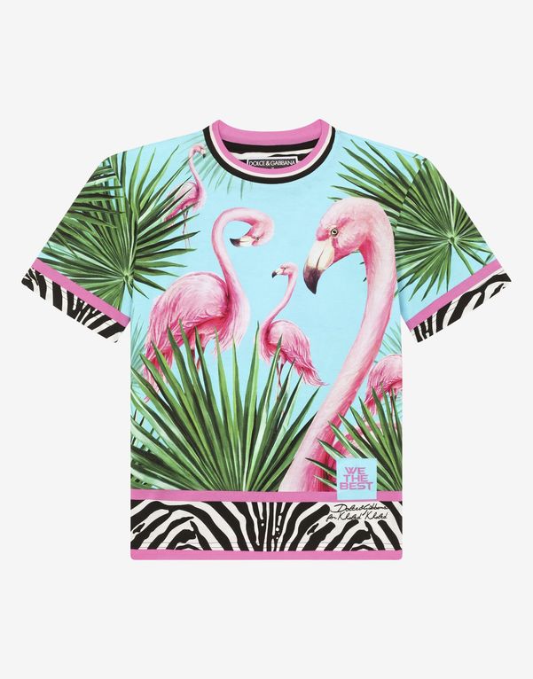Dolce & Gabbana DJ Khaled Unisex Flamingo Zebra Printed Nylon Clutch Bag  Blue Pink